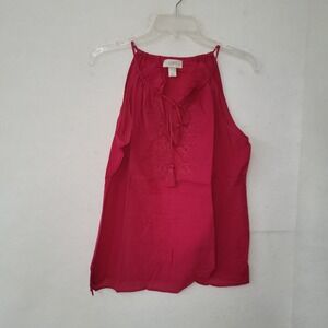 Loft Petites‎ Halter Top Womens MP Pink Embroidered Tassel Tie Neck Cotton